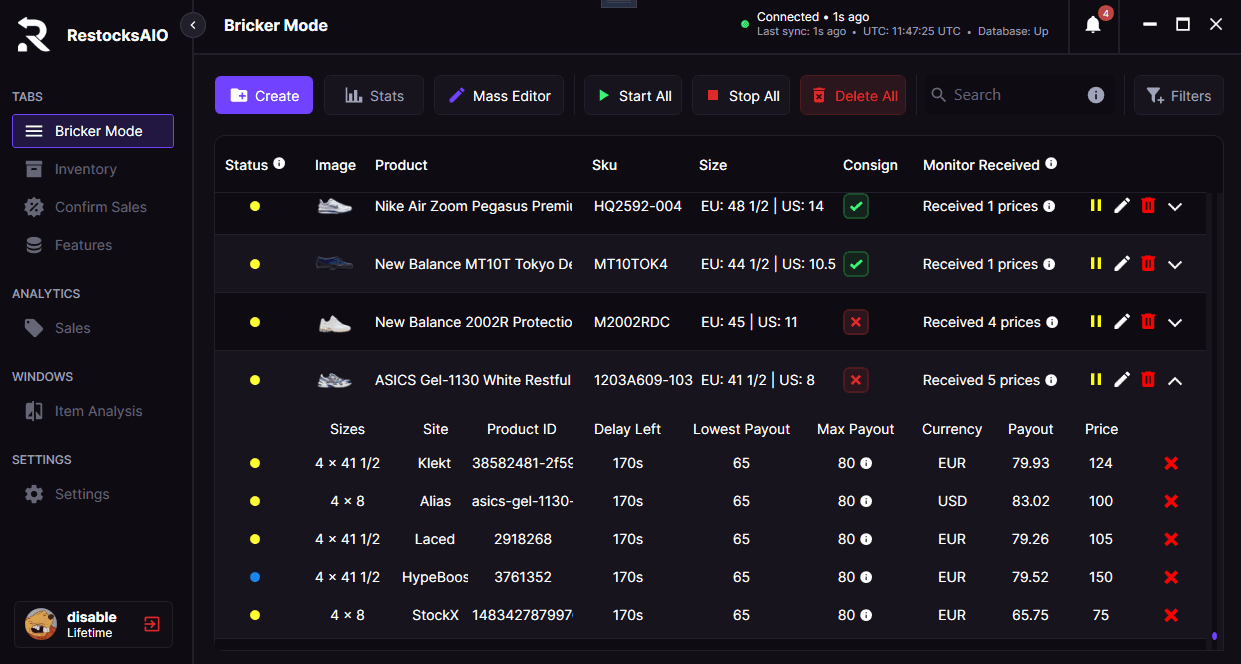 RestocksAIO Bricker Mode dashboard