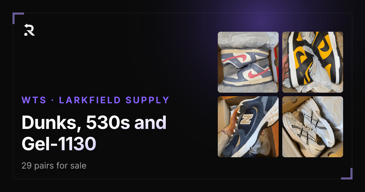 The link card of a WTS list: WTS, the seller name, the title, 29 pairs for sale and four product photos