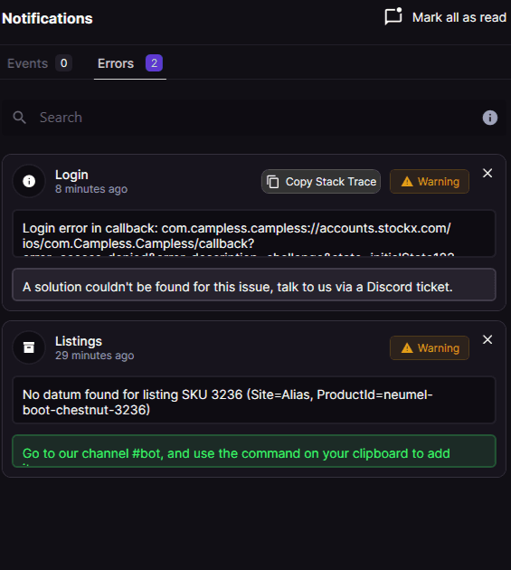 Notifications panel showing newly confirmed sales and per-platform alerts