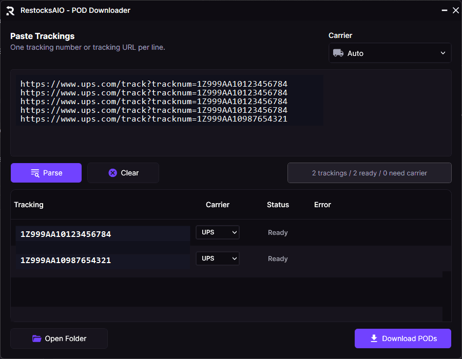 Proof of delivery downloader dialog in RestocksAIO