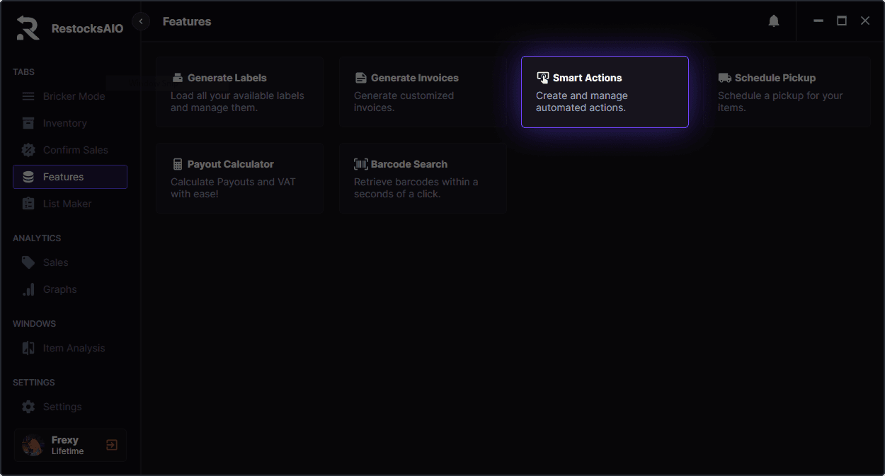 Smart Actions inside RestocksAIO with triggers, filters and actions configured